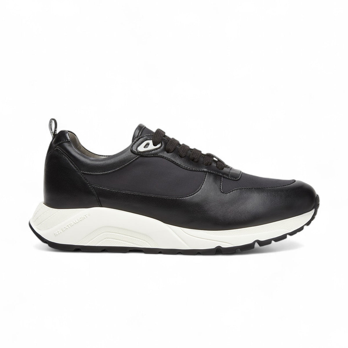 Black nylon and nappa leather running shoes