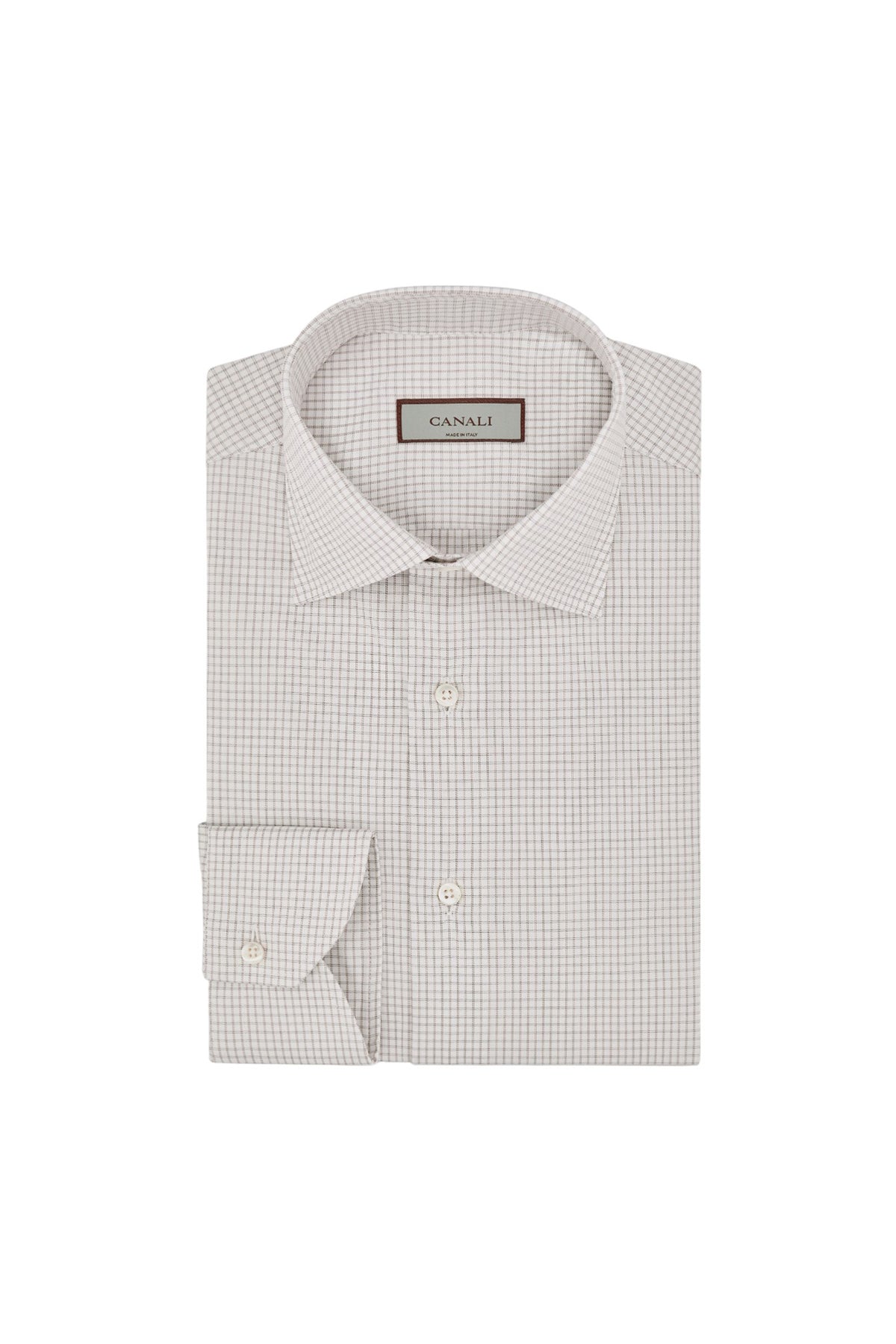 White and brown plaid regular fit cotton shirt