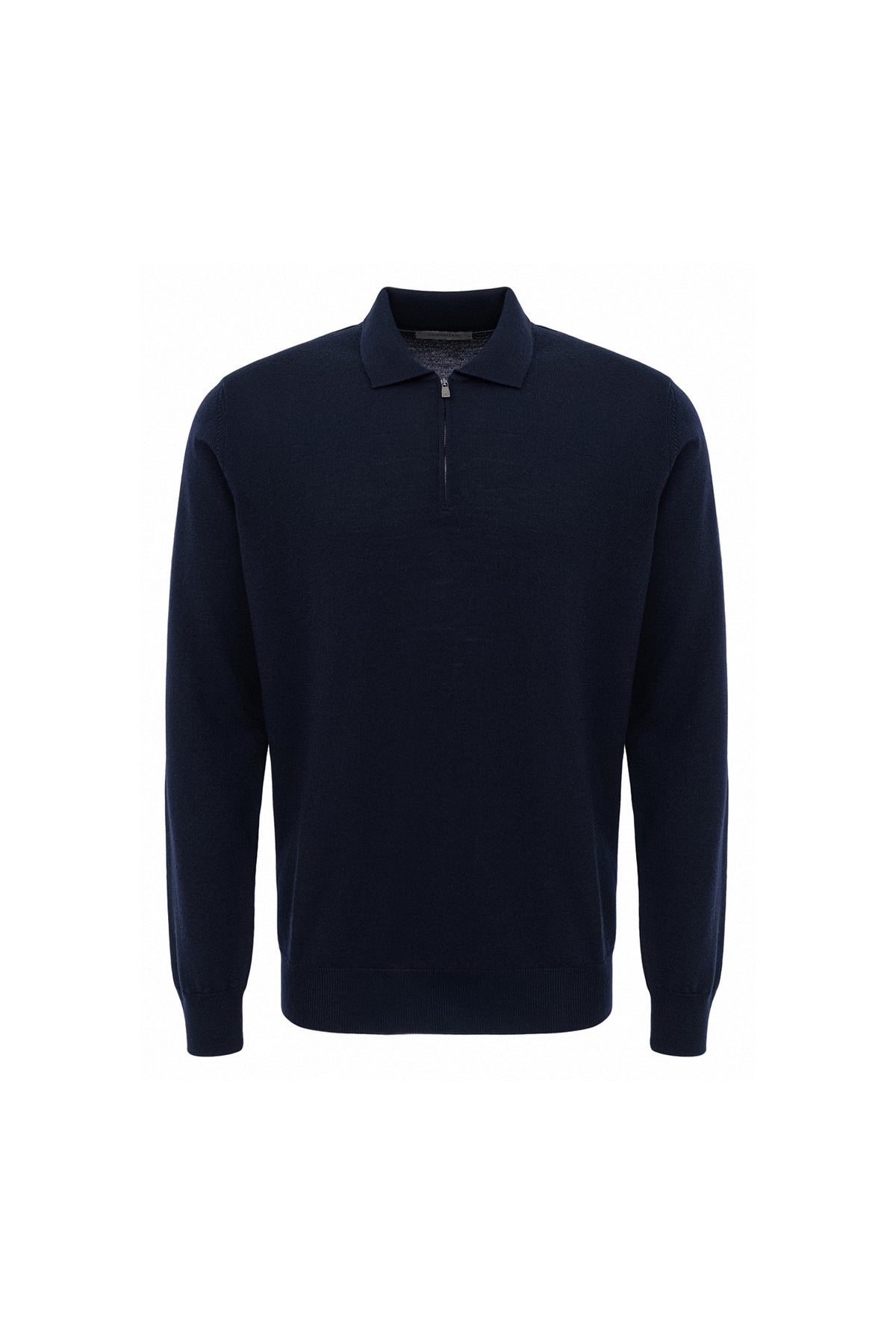 Aviator Navy blue zip up extra fine wool polo shirt