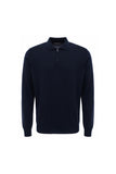 Aviator Navy blue zip up extra fine wool polo shirt