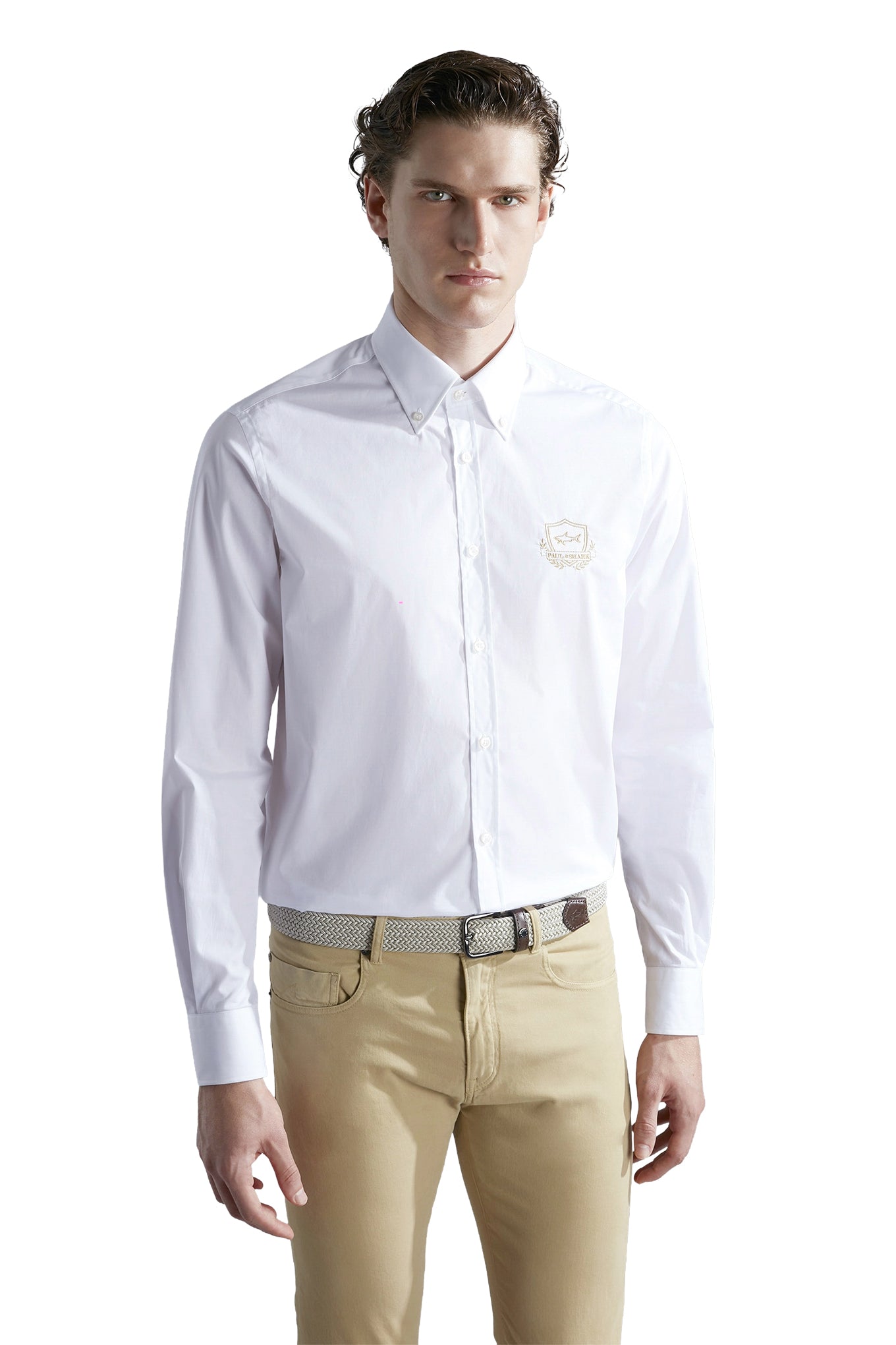COTTON POPLIN SHIRT WITH HERALDIC EMBROIDERY