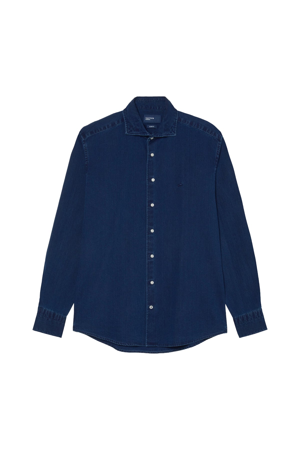 Slim Fit Structured Cotton Denim Shirt With Newport Collar
