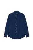 Slim Fit Structured Cotton Denim Shirt With Newport Collar