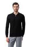 Wool Silk Polo Half Zip Pebbled Knitwear Black
