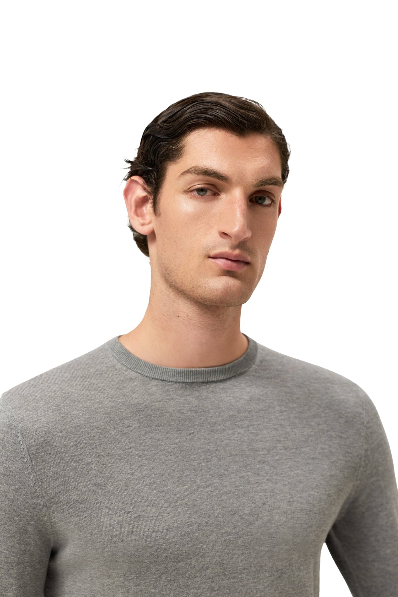 Long Sleeve Crew Neck Sweater In Cotton Silk Blend
