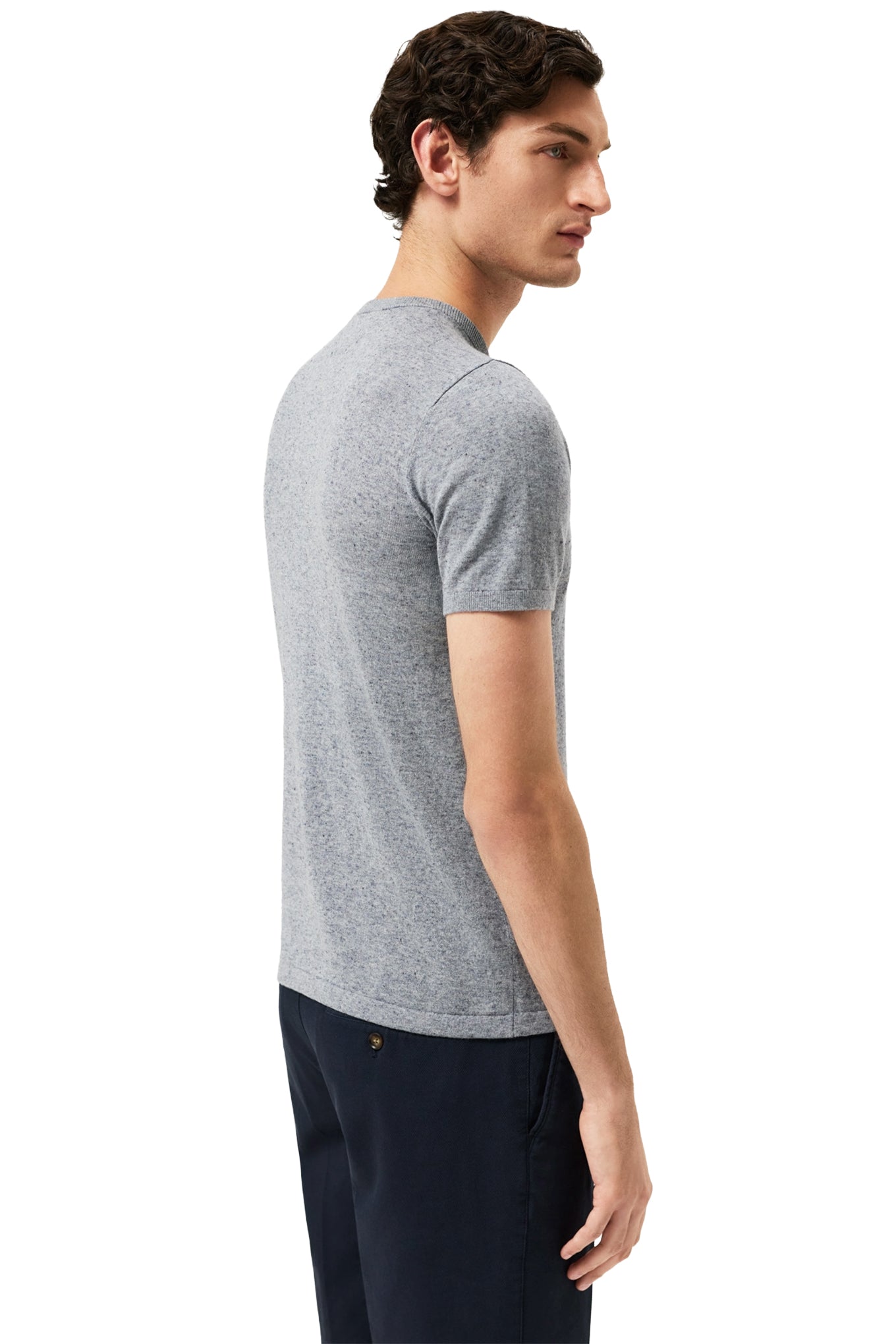 Short Sleeve Crew Neck Sweater In Cotton Linen Blend