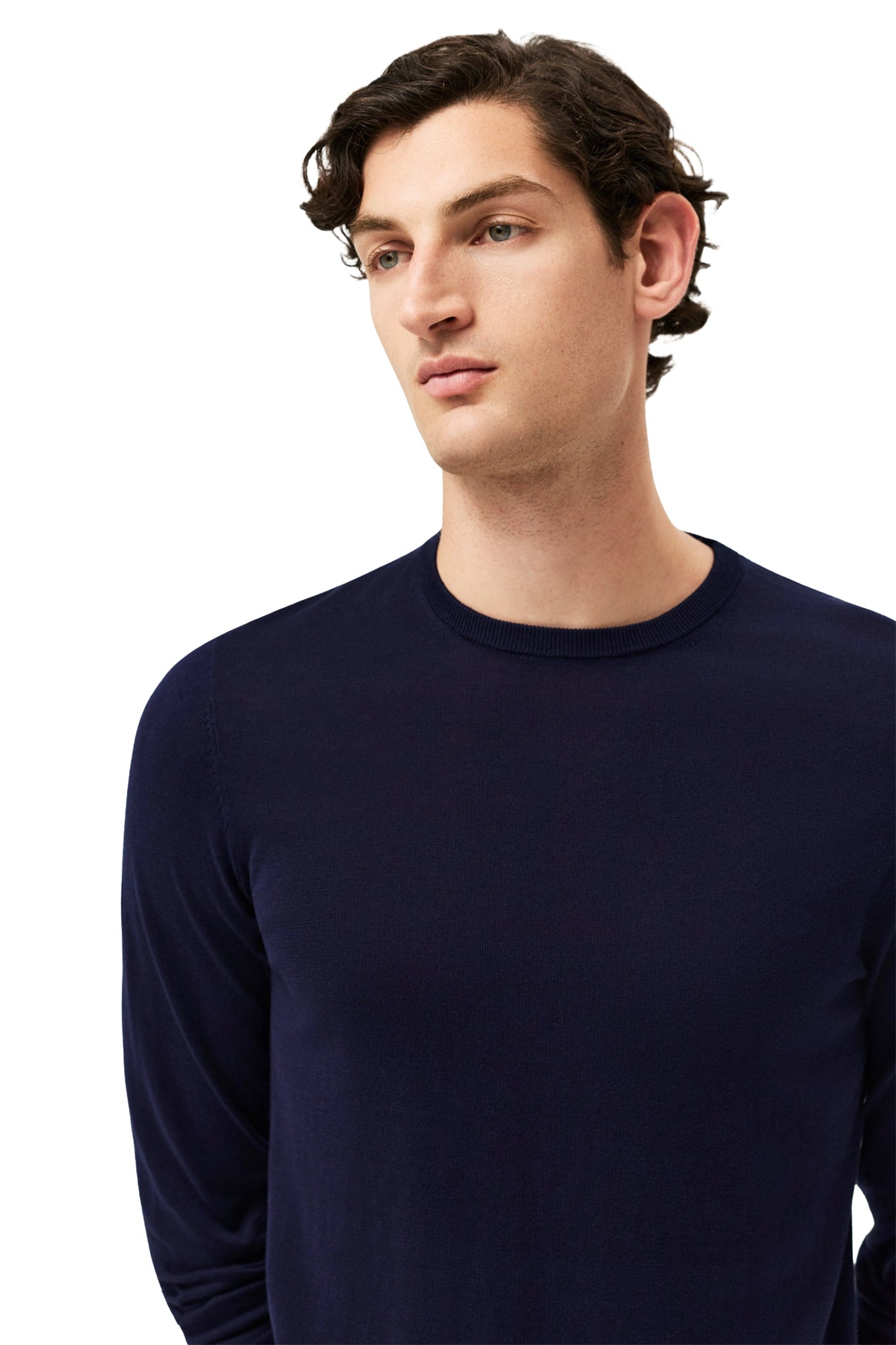 Long Sleeve Crew Neck Sweater In Cotton Silk Blend