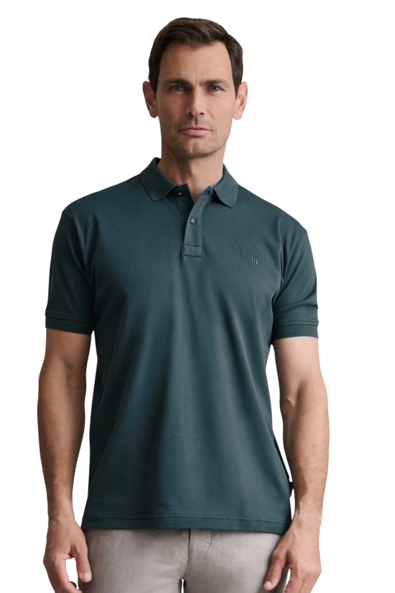 Interlock cotton polo shirt with collar detailing