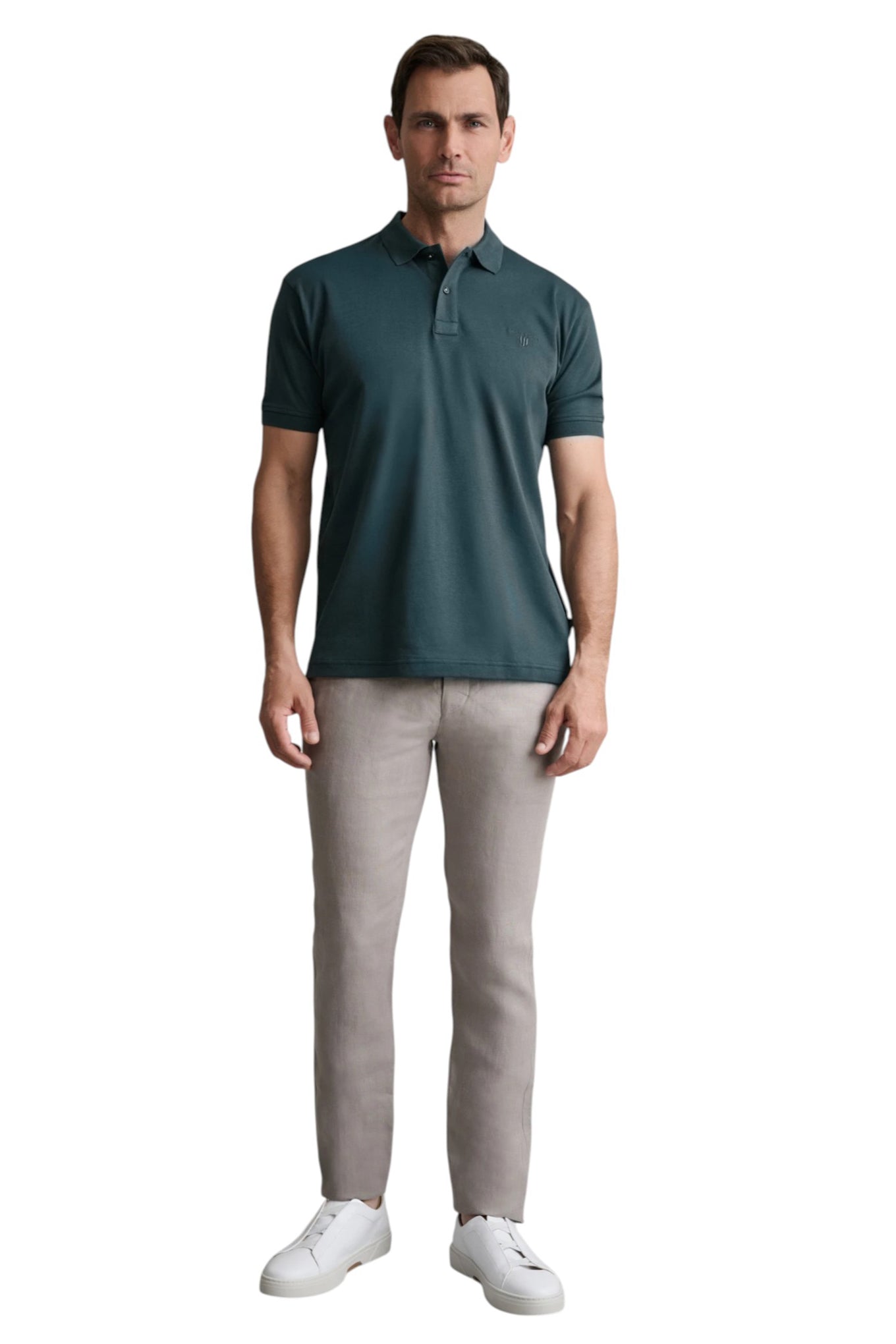 Interlock cotton polo shirt with collar detailing