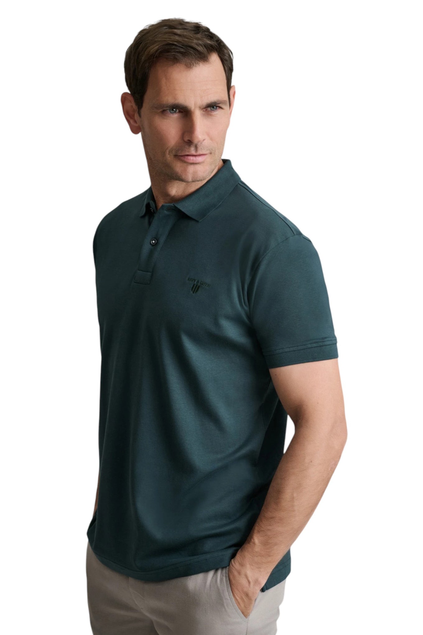Interlock cotton polo shirt with collar detailing