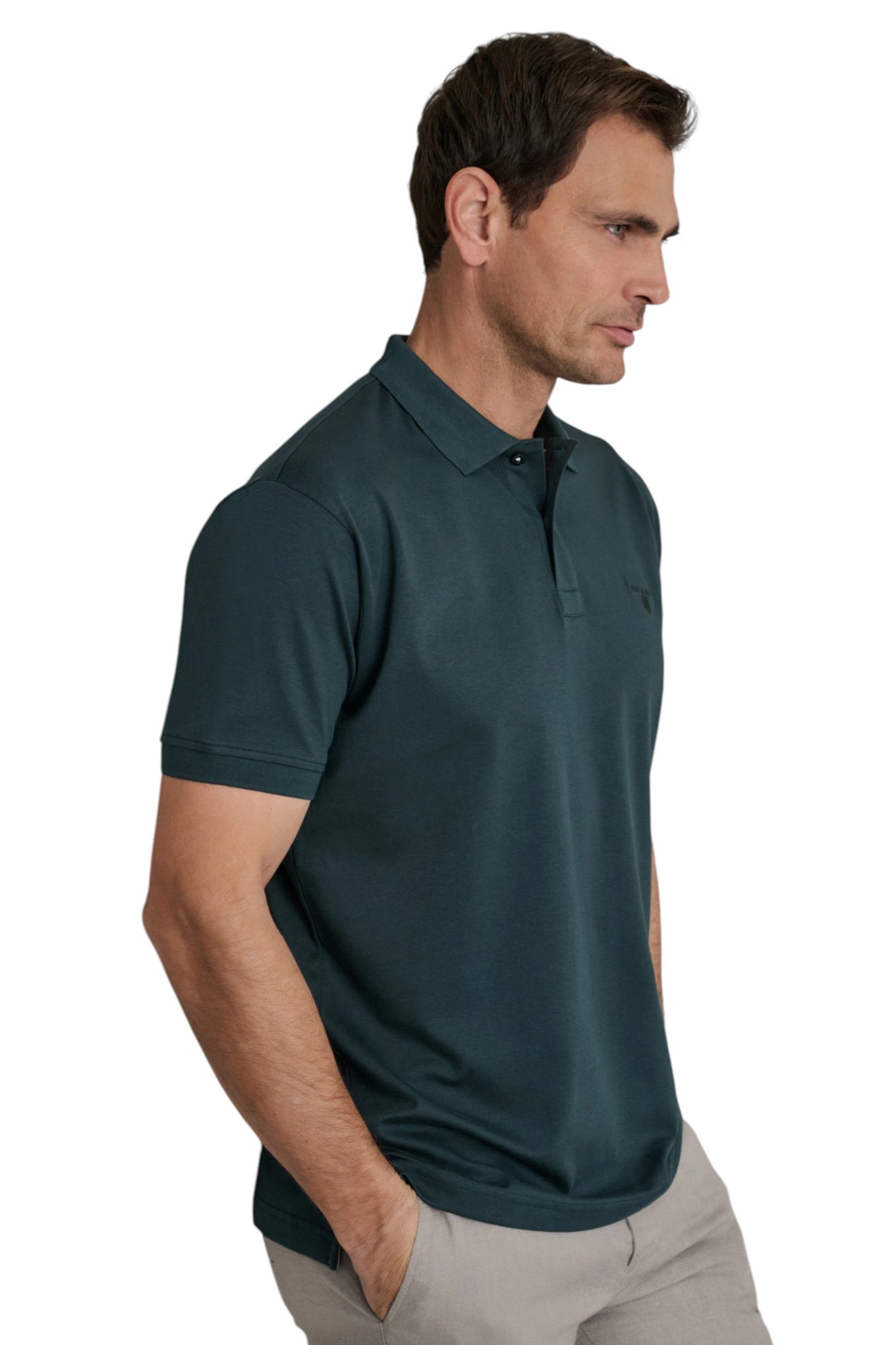 Interlock cotton polo shirt with collar detailing