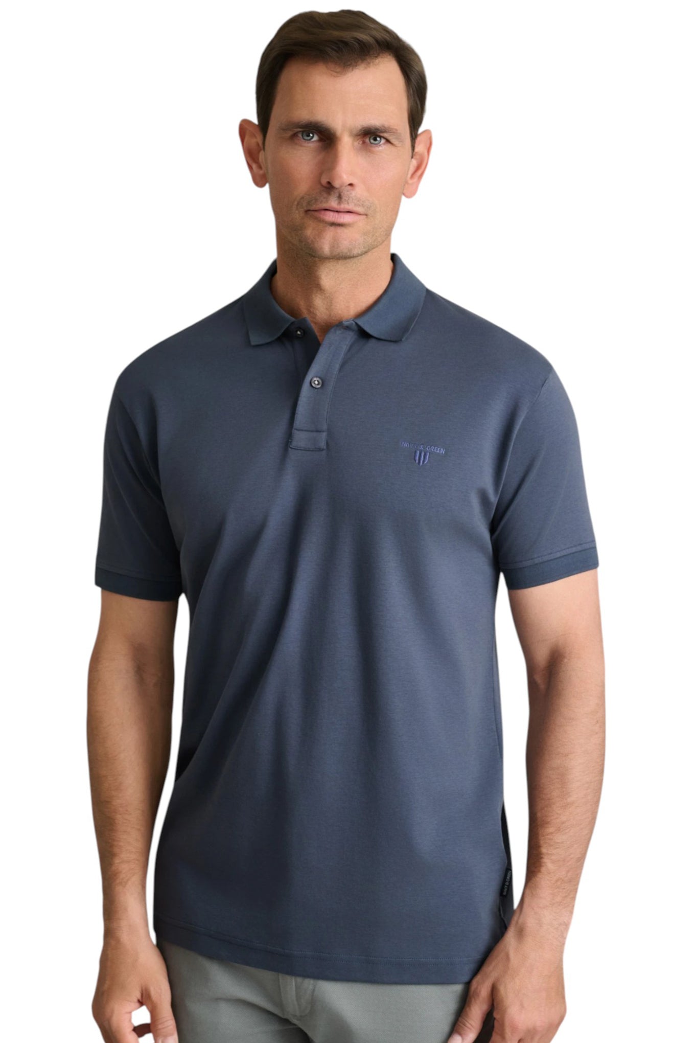 Interlock cotton polo shirt with collar detailing