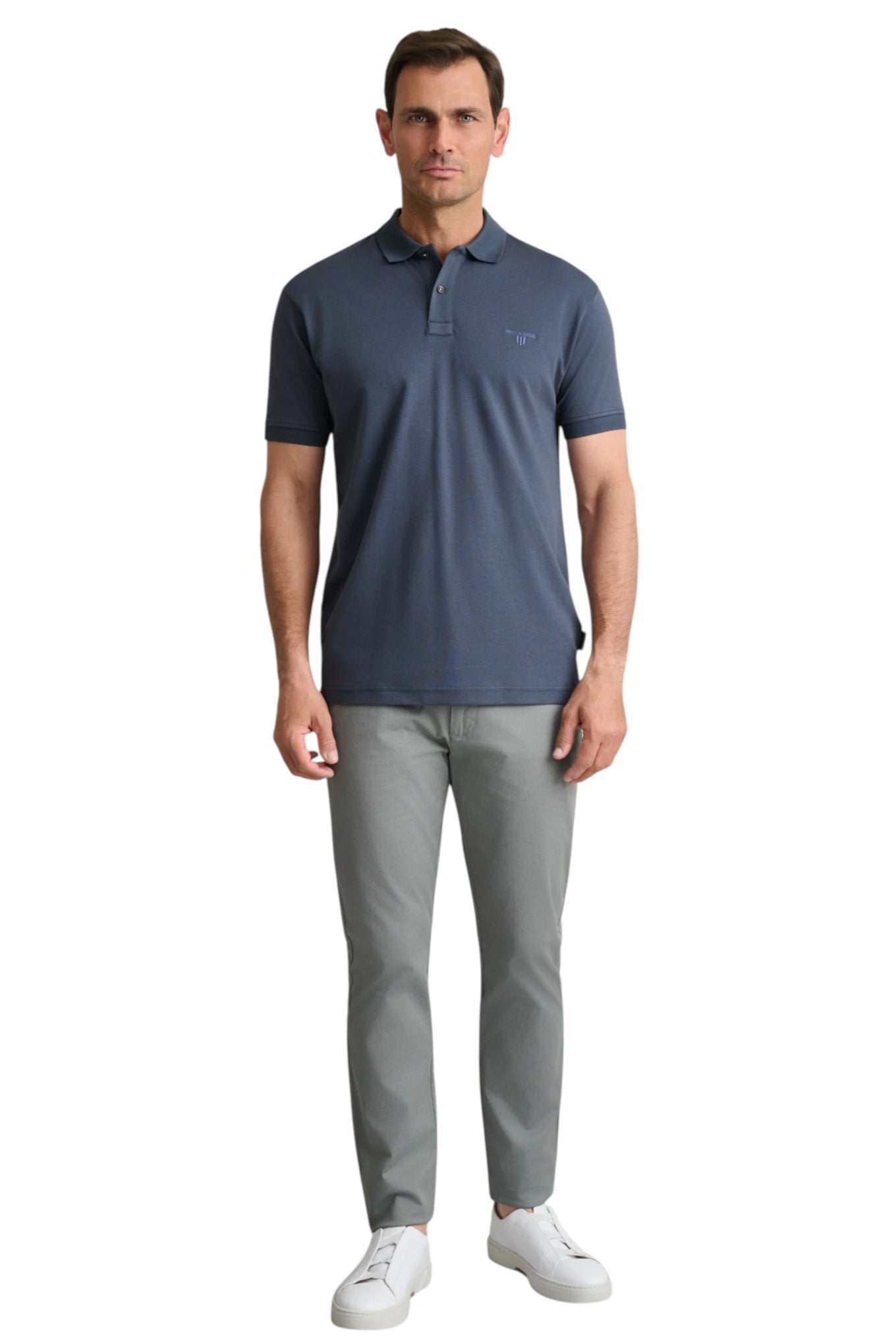 Interlock cotton polo shirt with collar detailing