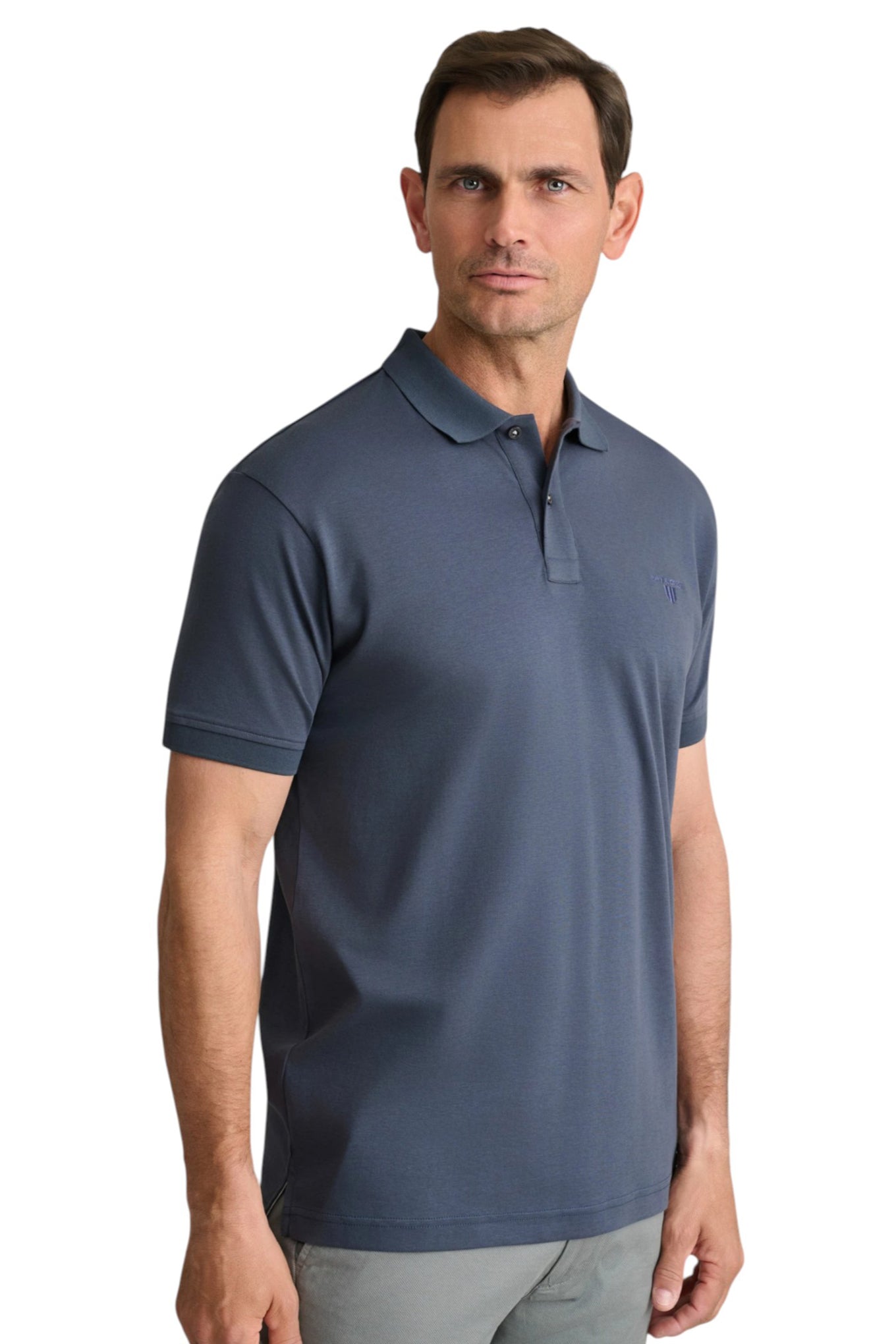 Interlock cotton polo shirt with collar detailing
