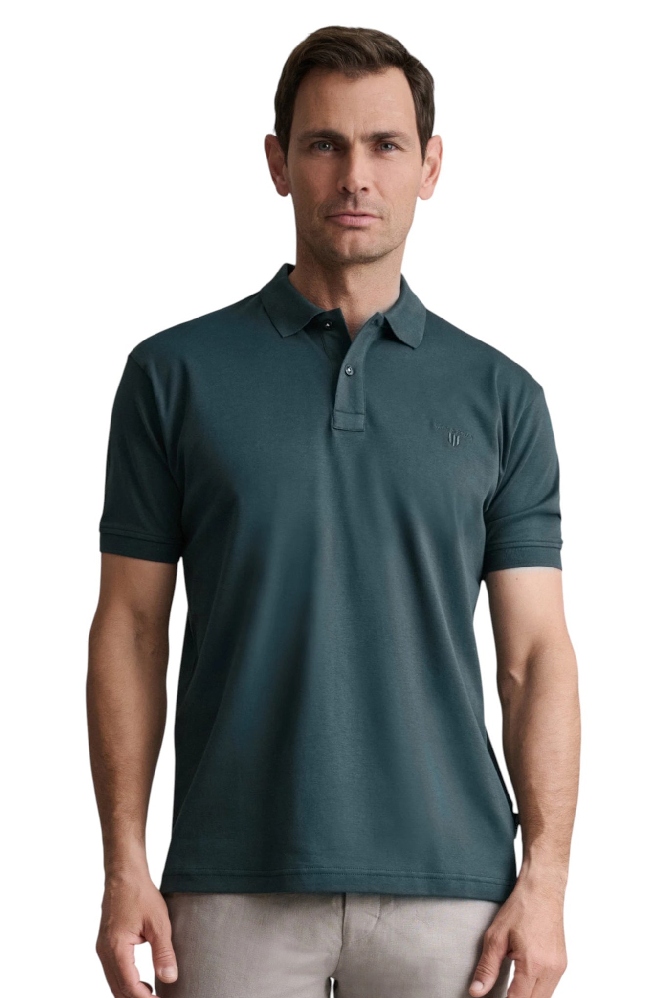 Interlock cotton polo shirt with collar detailing