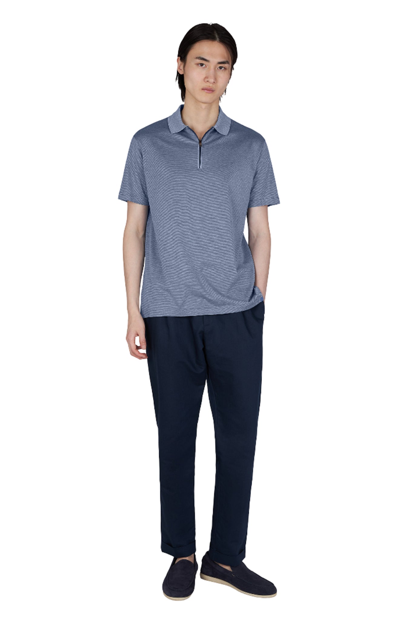 Silk and cotton zip polo