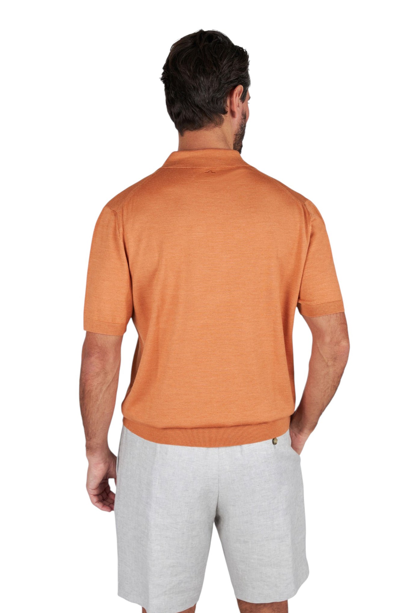 Open?collar polo in wool and silk