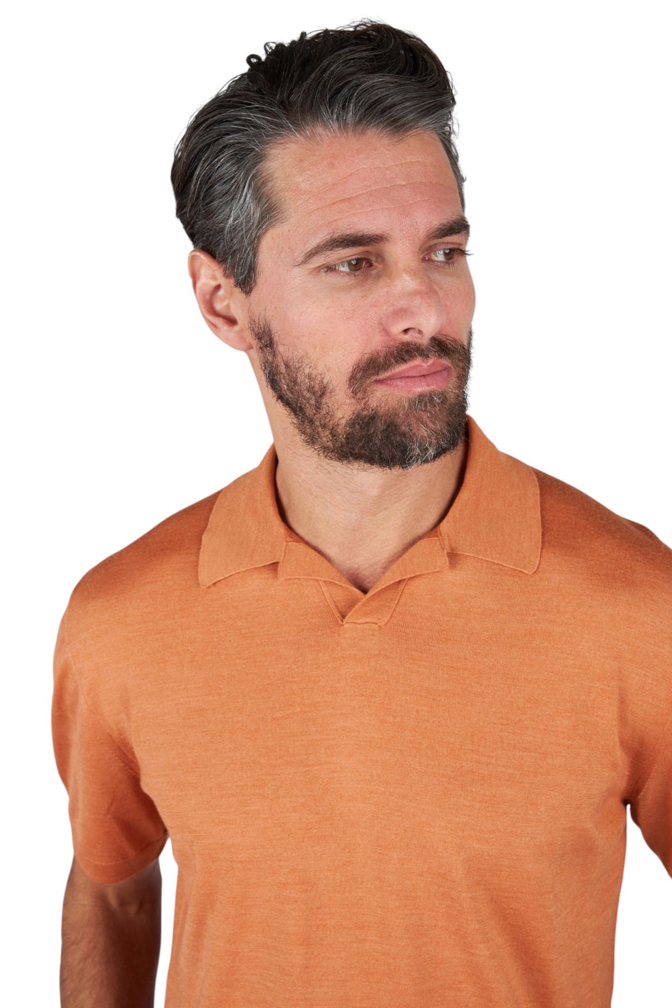 Open?collar polo in wool and silk