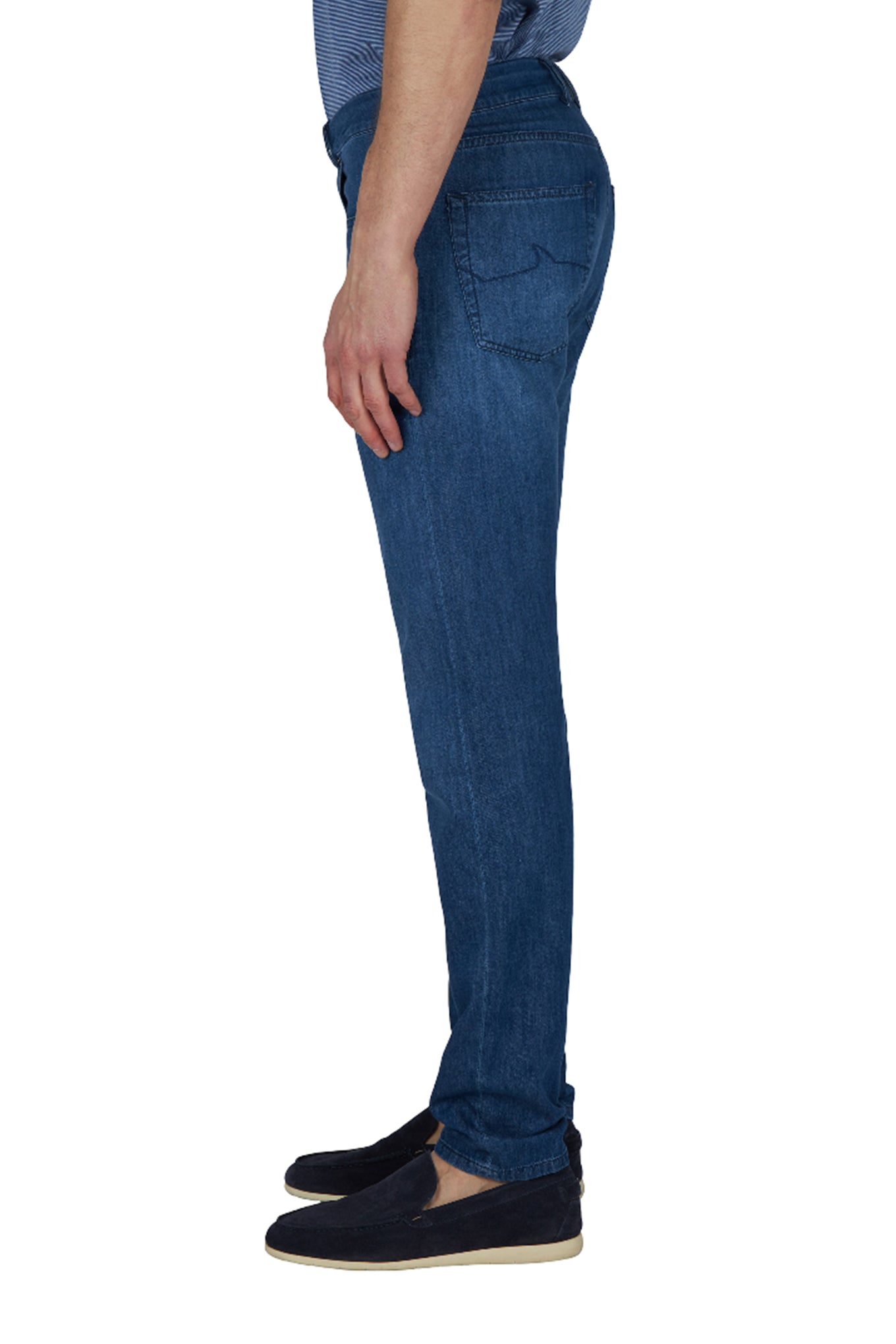 Jeans in silk and cotton denim