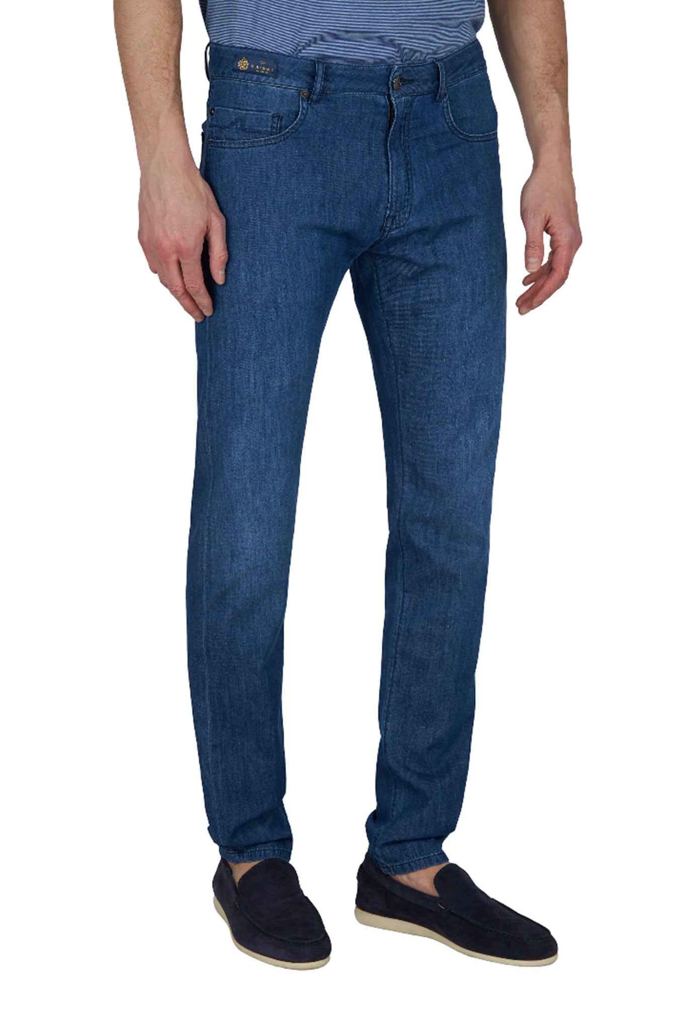 Jeans in silk and cotton denim