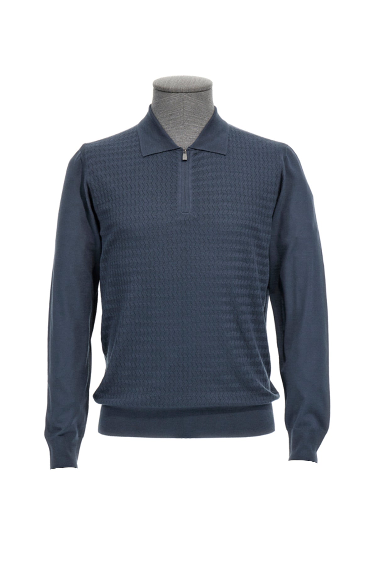 Midnight Textured Zip Polo Sweater