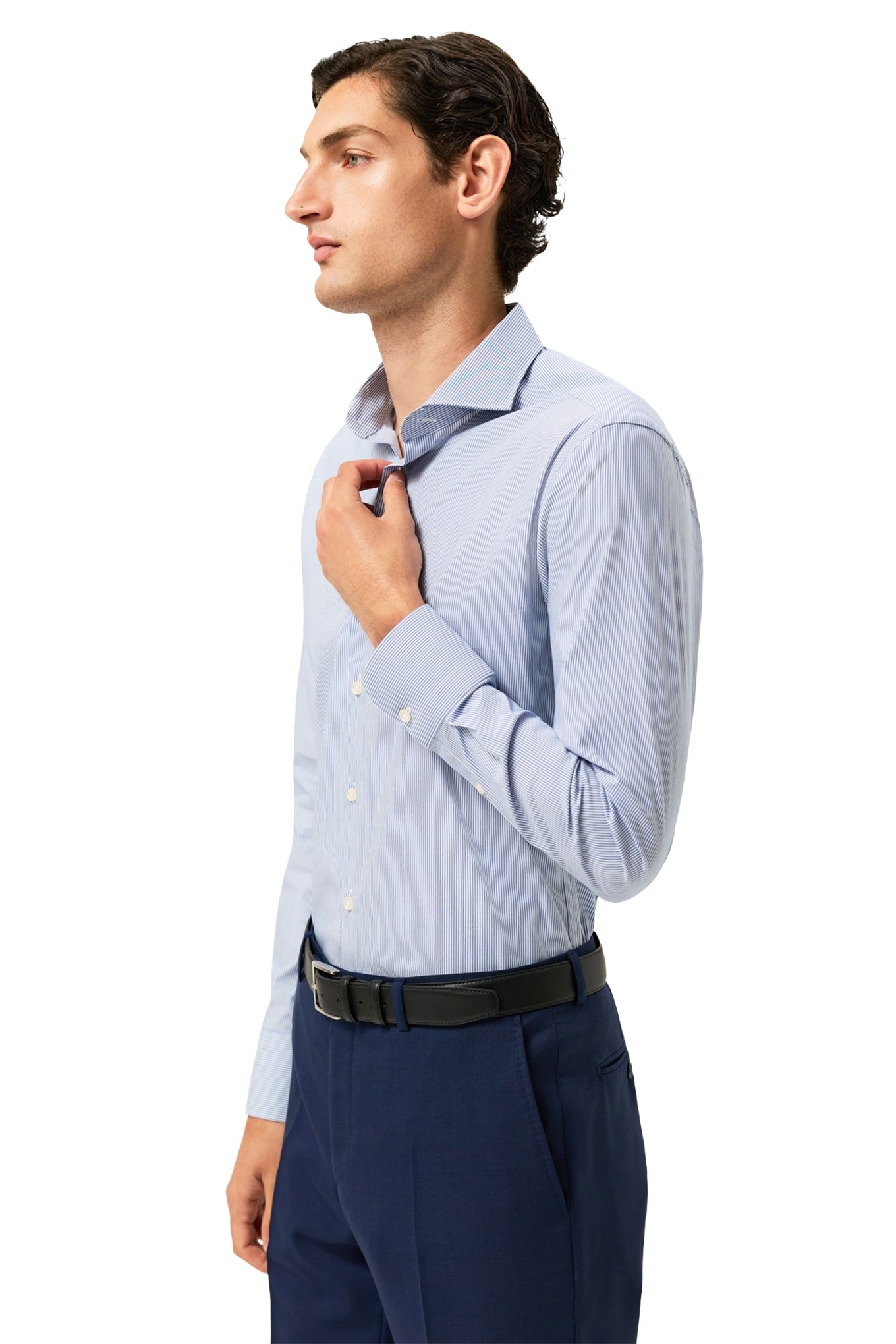 Slim Fit Striped Travel Shirt With Dublin Collar