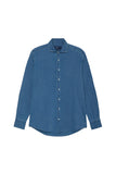 Slim Fit Structured Cotton Denim Shirt With Newport Collar