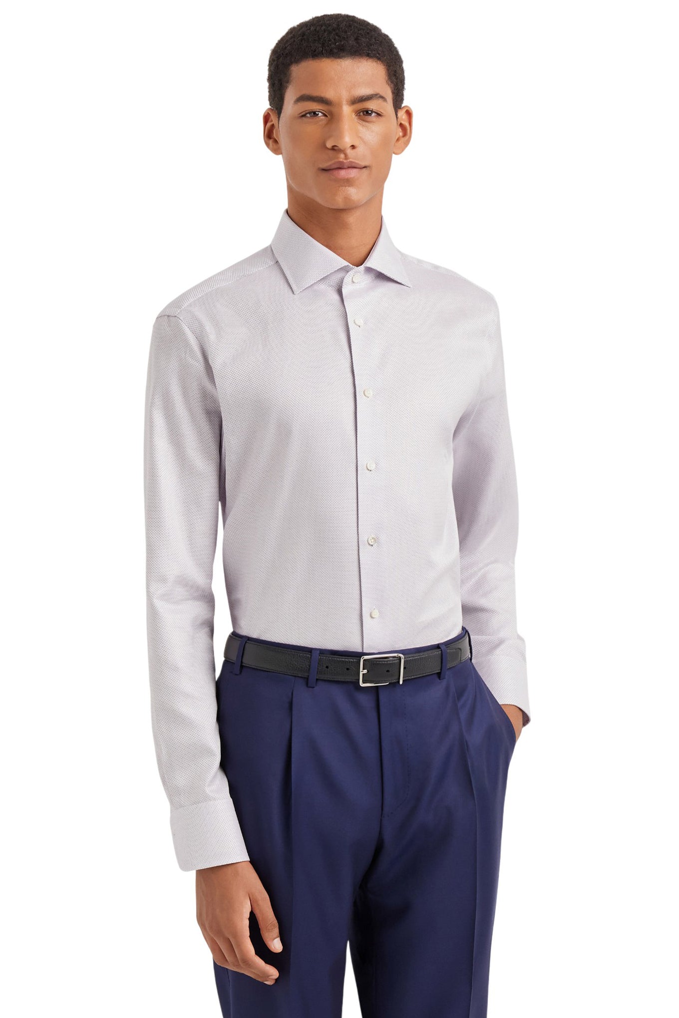 White and purple regular fit Impeccabile cotton shirt