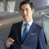 3-fold Tie in Geometric Pattern Blue Gray Silk - M34186