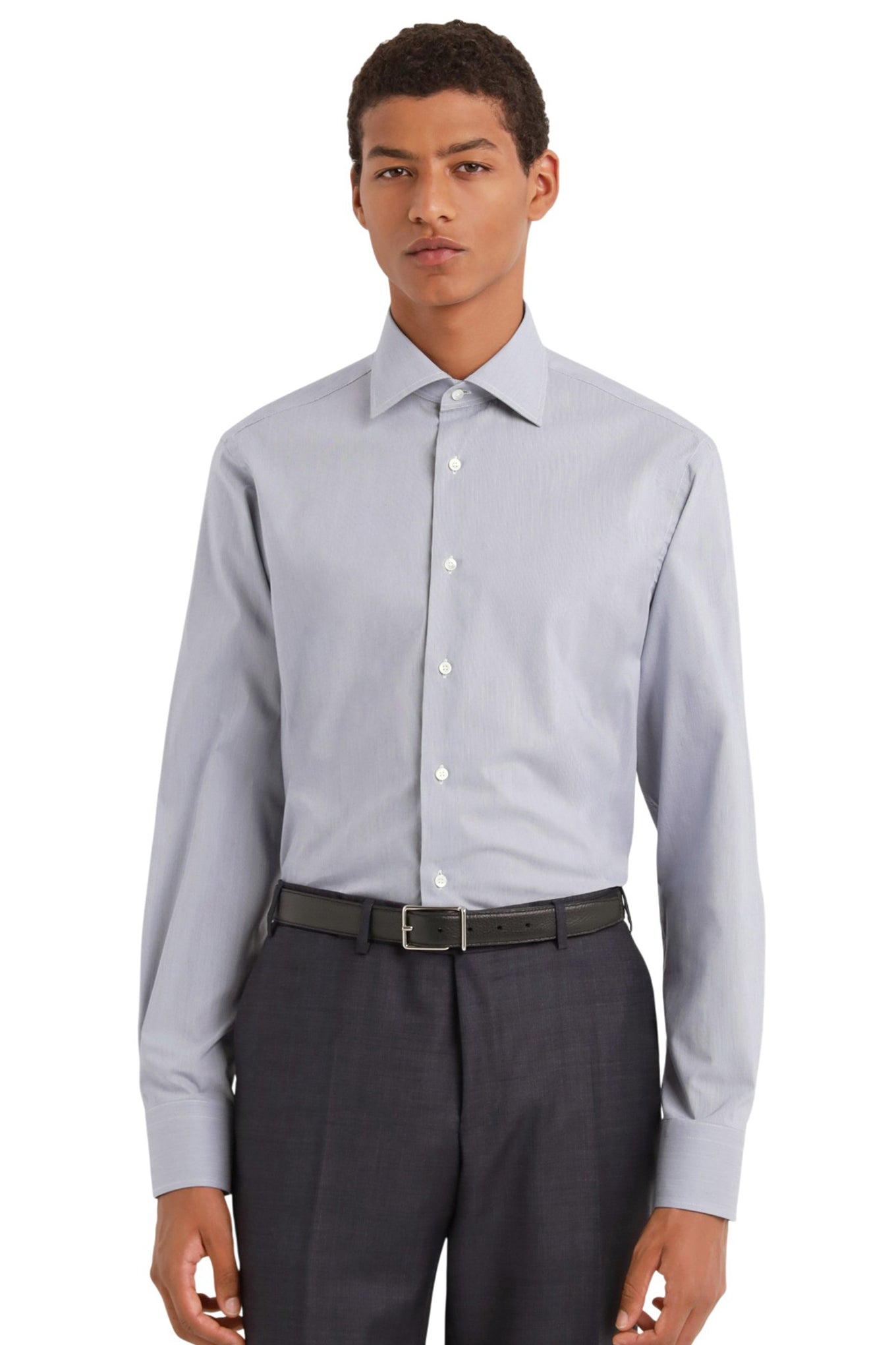Gray regular fit stretch cotton shirt