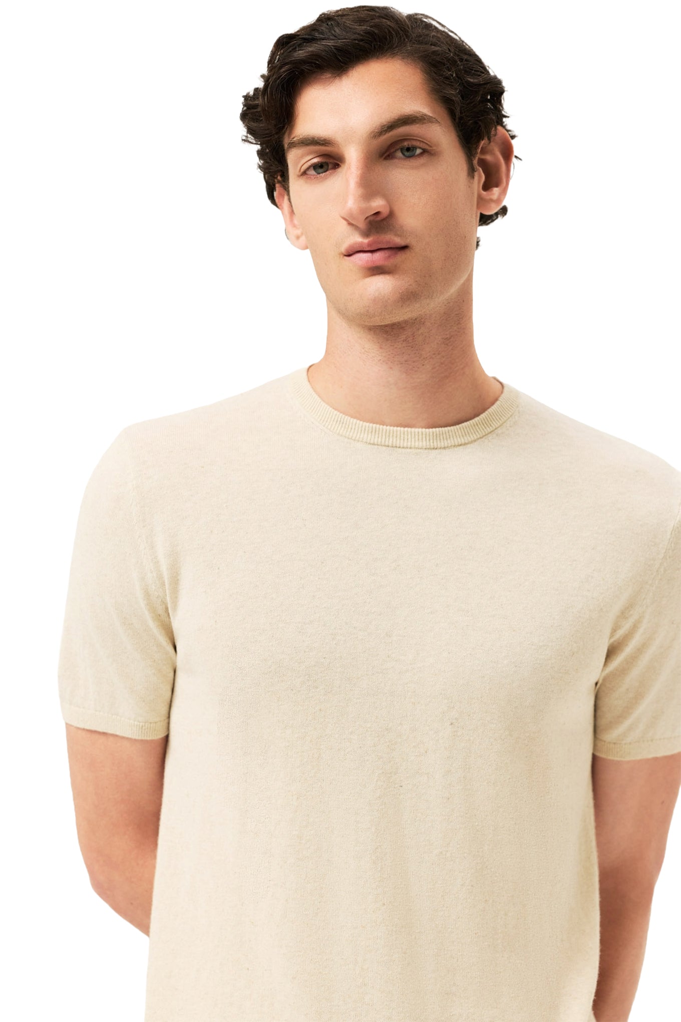 Short Sleeve Crew Neck Sweater In Cotton Linen Blend