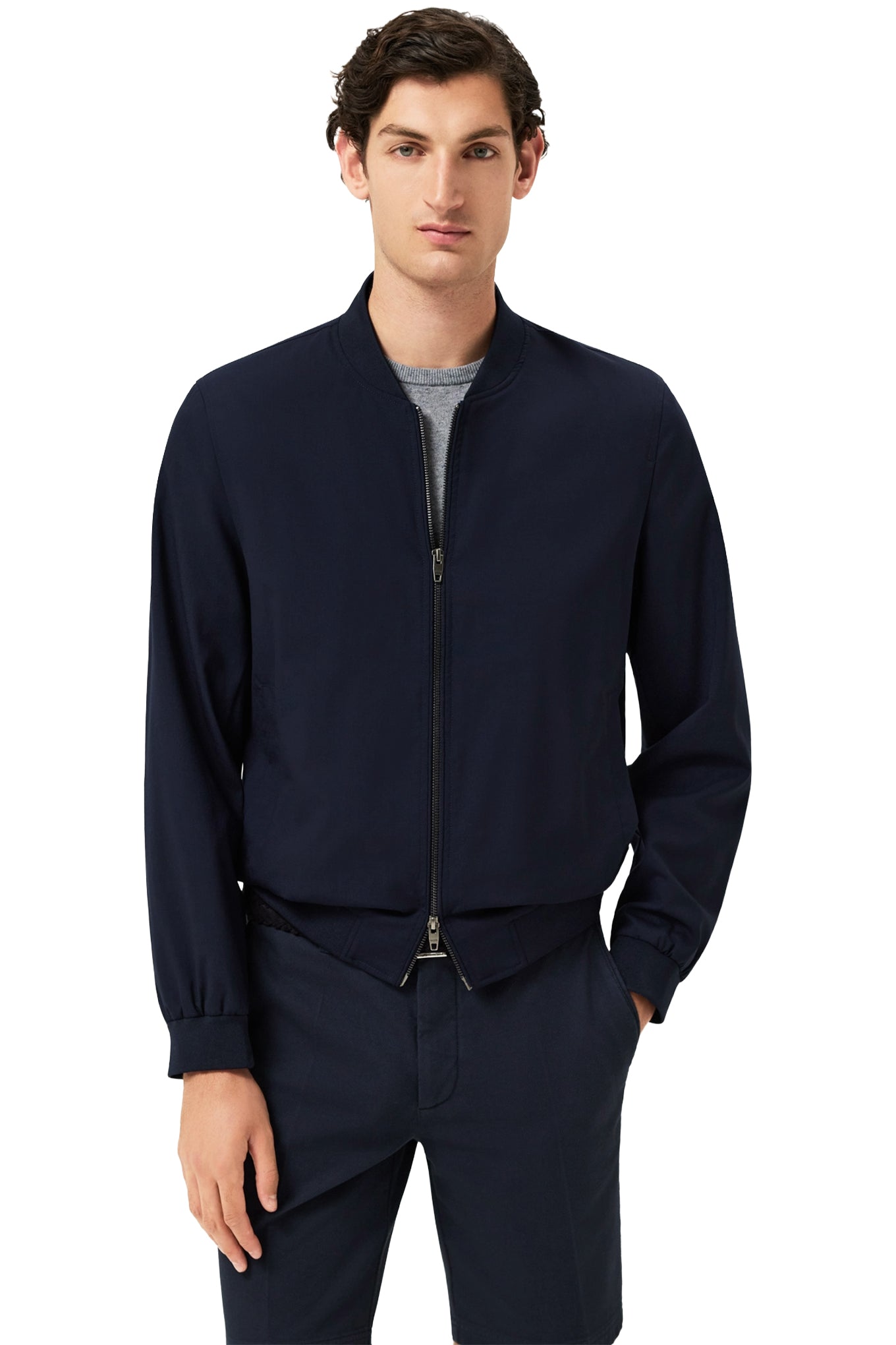 Knitted-Collar Wool Bomber Jacket