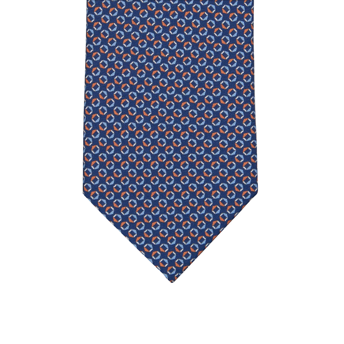 3-fold Tie in Geometric Pattern Blue Orange Silk - MO9983