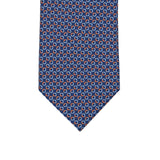 3-fold Tie in Geometric Pattern Blue Orange Silk - MO9983
