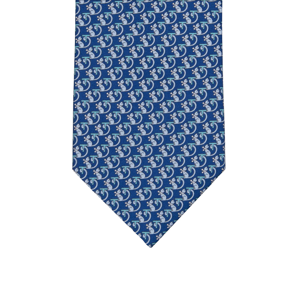 3-fold Silk Tie with Kitten Pattern in Light Blue - M49155