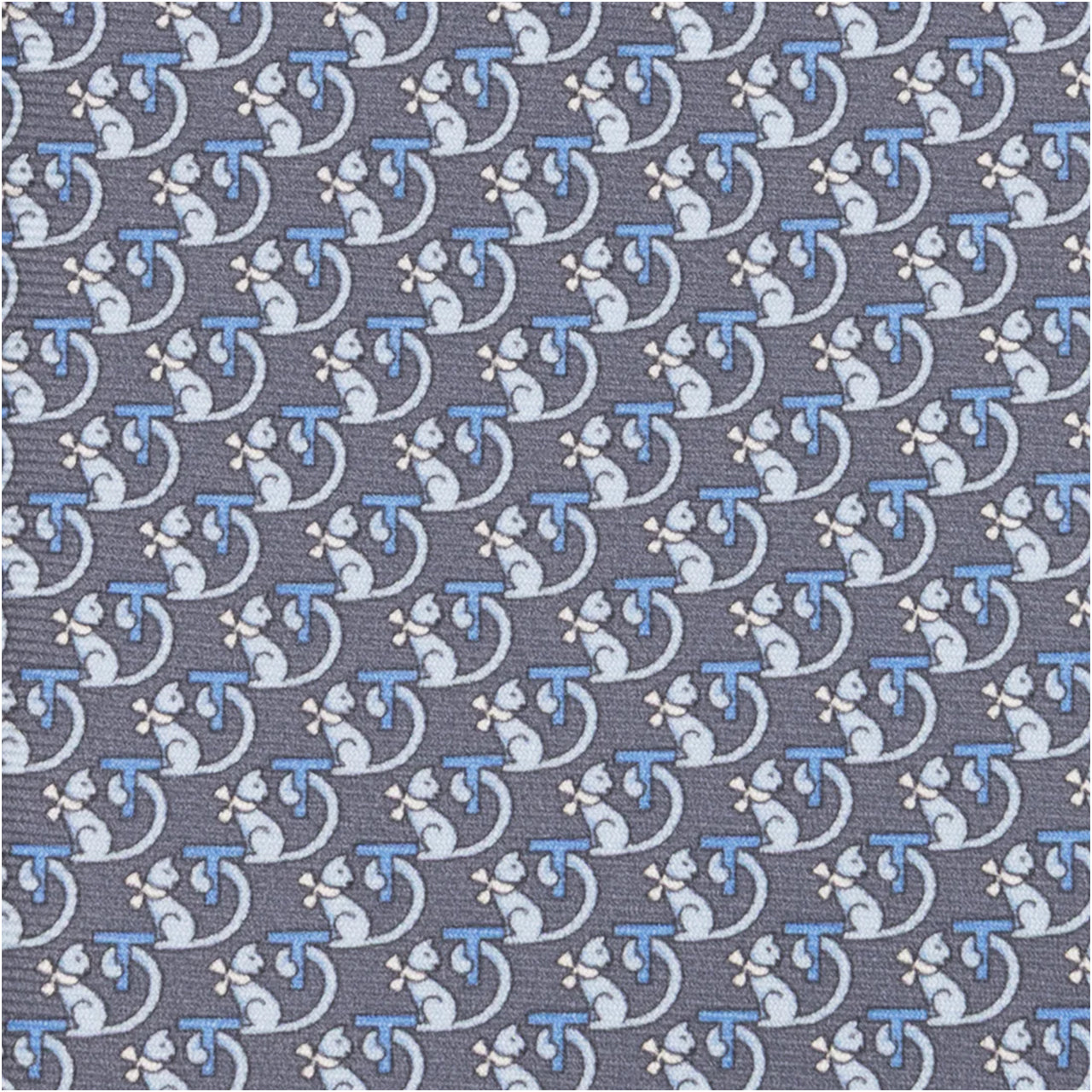 3-fold Tie in Silk with Kitten Pattern Gray - M49155