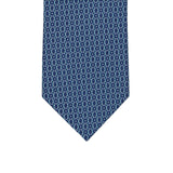 3-fold Tie in Geometric Pattern Pool Blue Silk -M50033