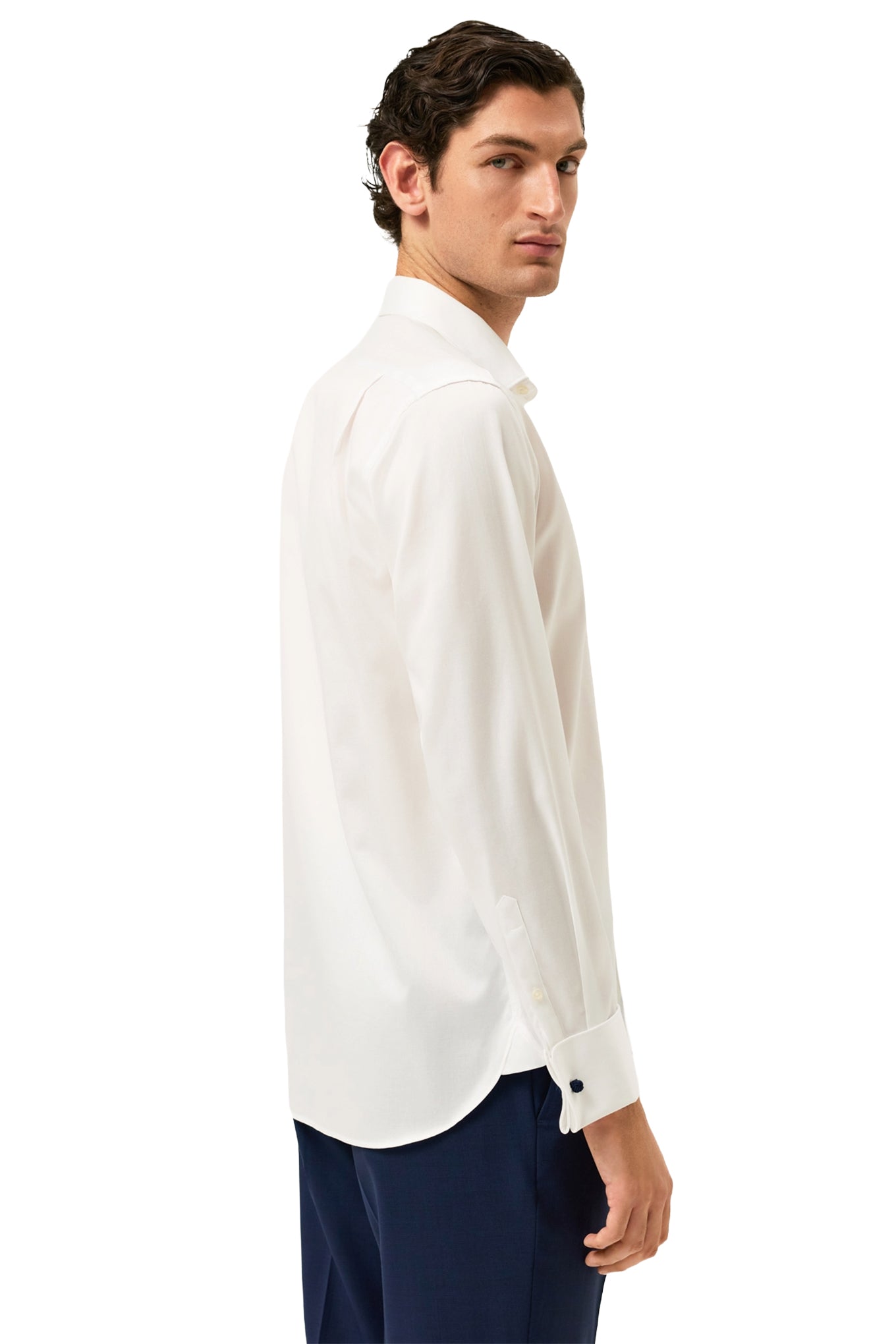 Regular Fit Twill Formal Shirt With Oxford Collar And Double Cuff