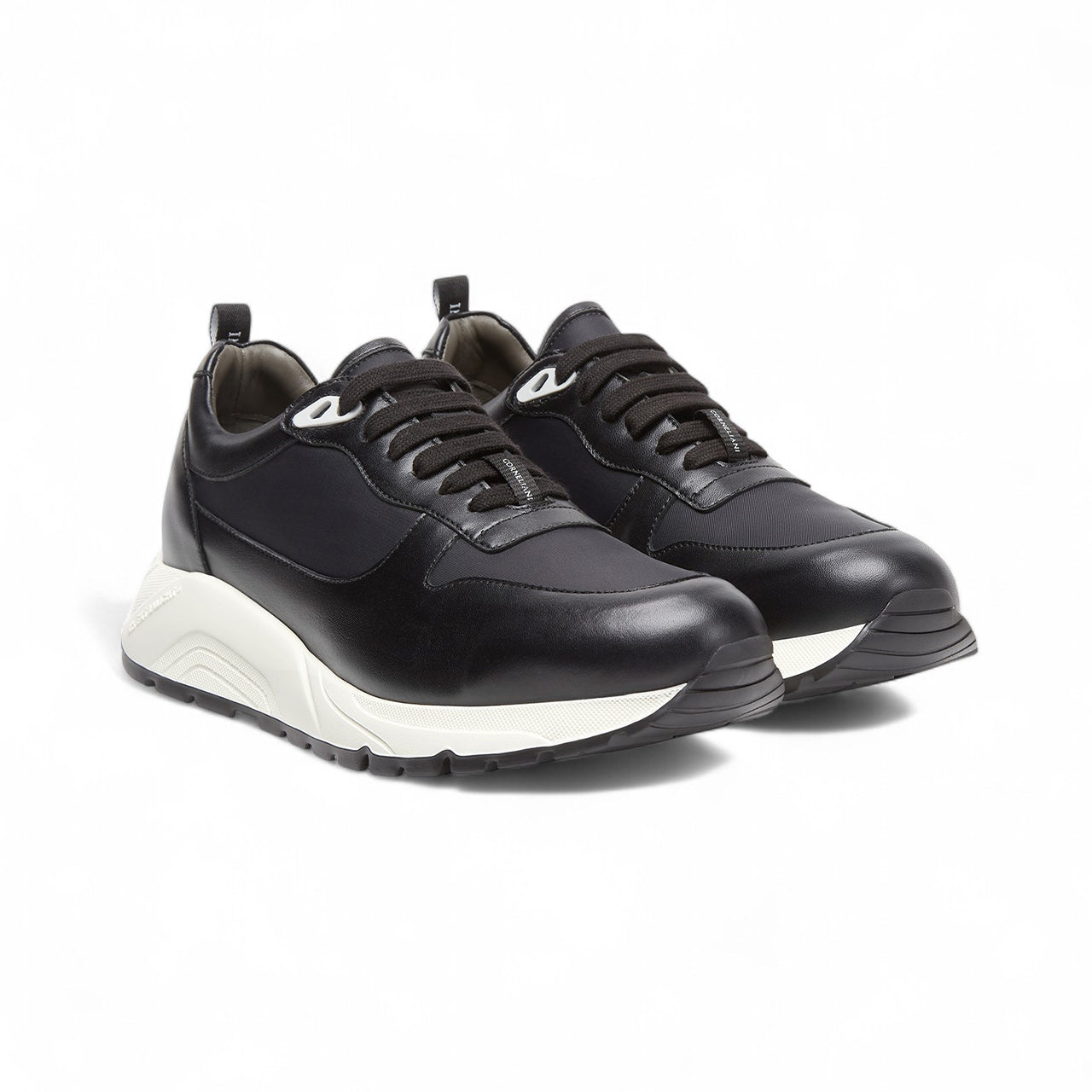 Black nylon and nappa leather running shoes
