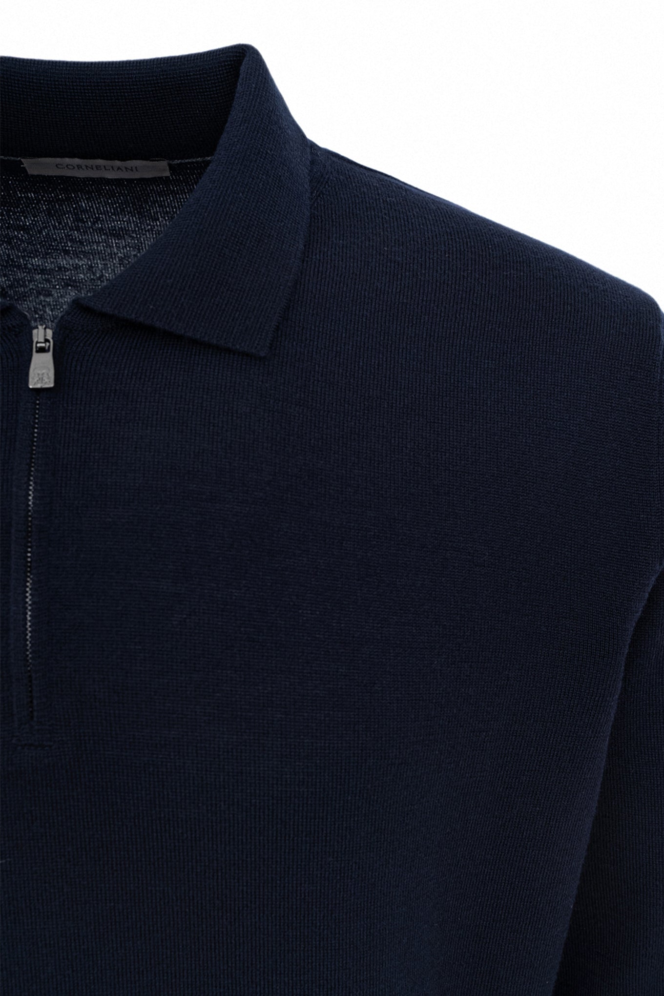 Aviator Navy blue zip up extra fine wool polo shirt