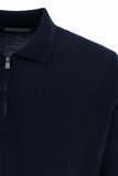 Aviator Navy blue zip up extra fine wool polo shirt