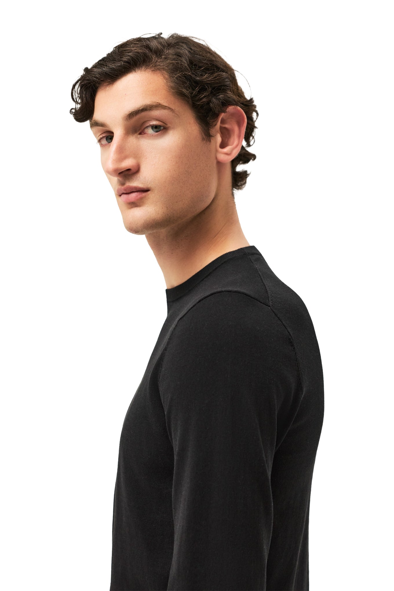Long Sleeve Crew Neck Sweater In Cotton Silk Blend