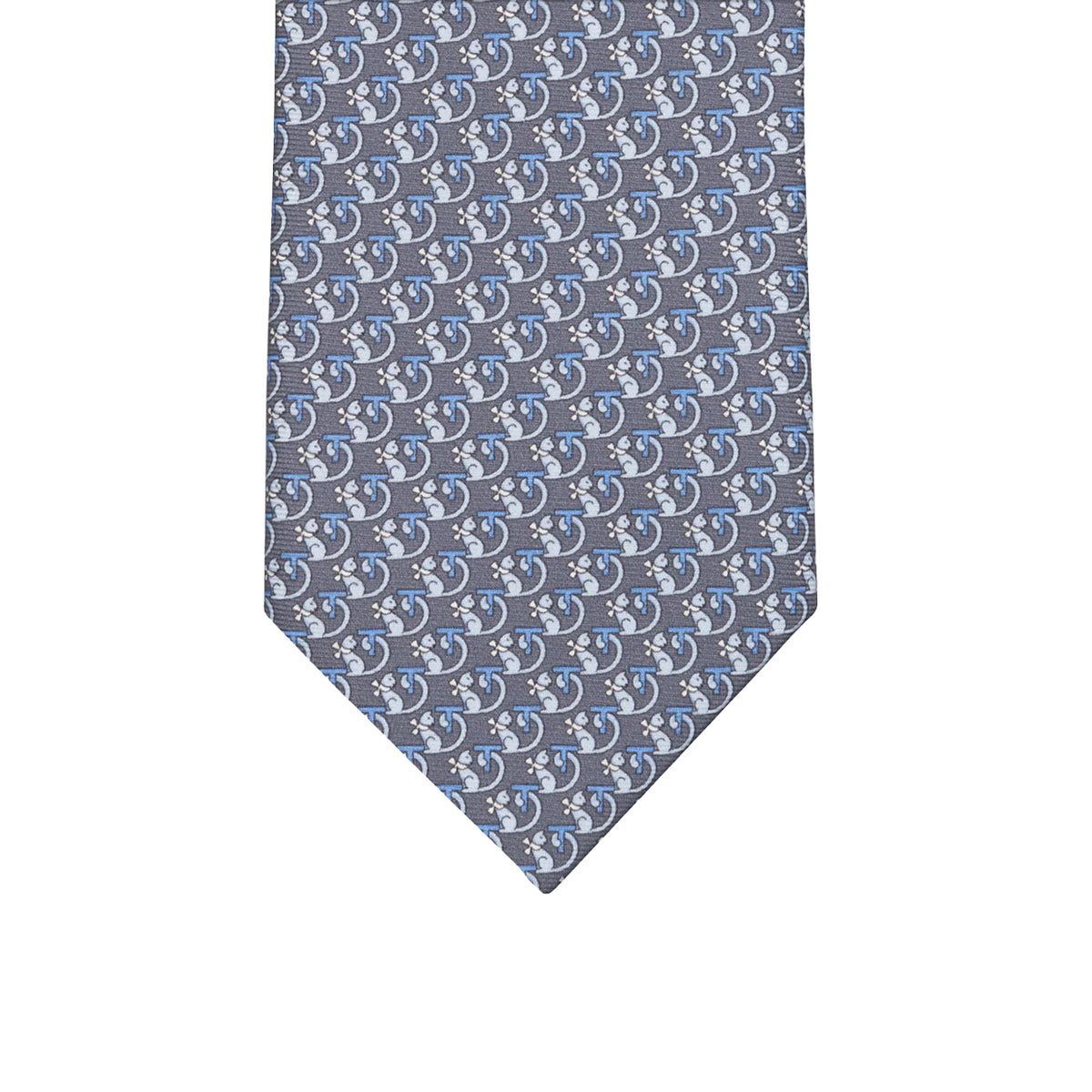 3-fold Tie in Silk with Kitten Pattern Gray - M49155