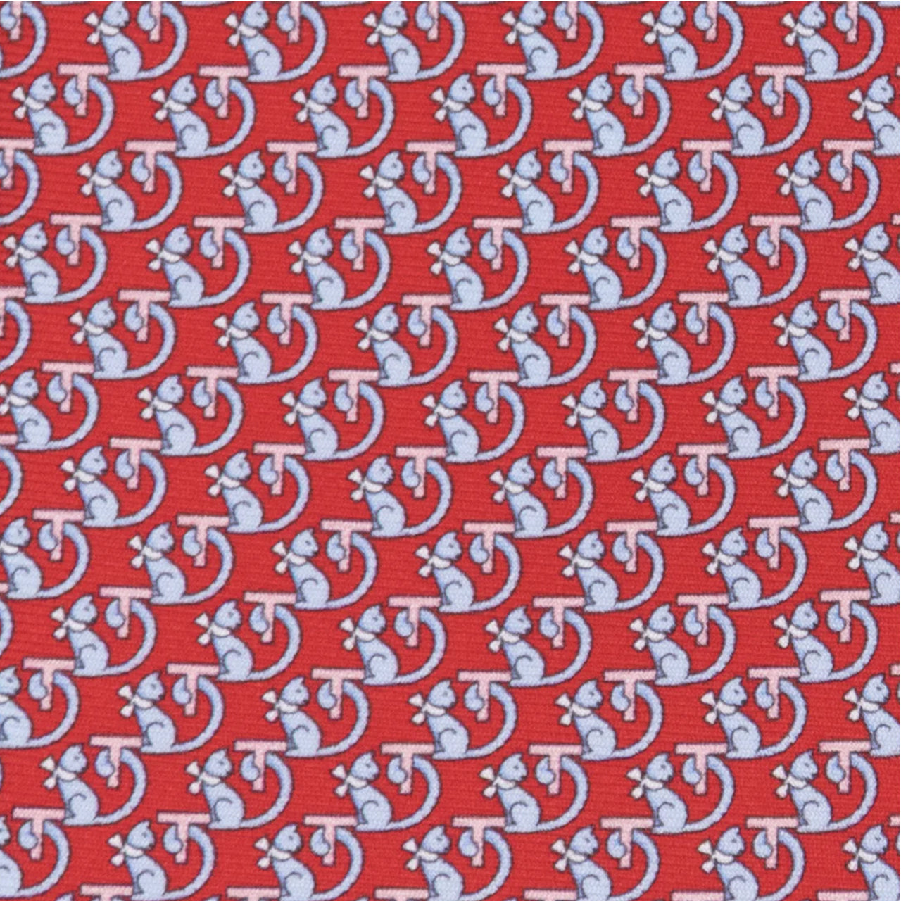 3-fold Silk Tie with Kitten Pattern Red - M49155