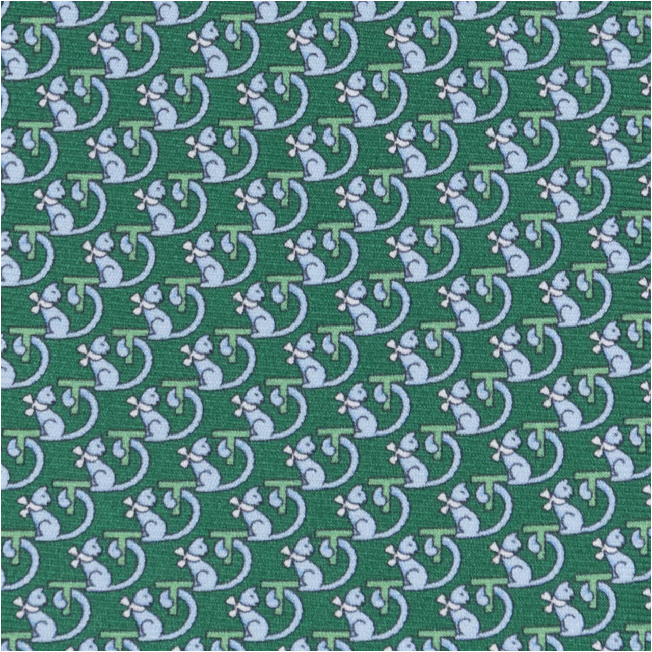 3-fold Silk Tie with Kitten Pattern Green - M49155