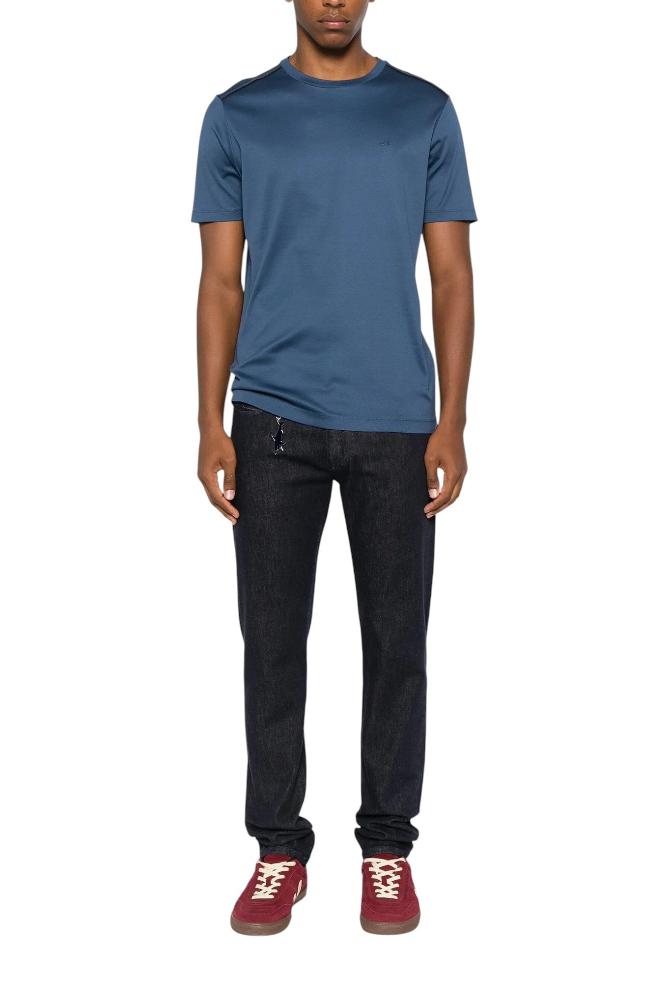 Paul And Shark Mens Blue Embroidered Wave Crew Neck T Shirt