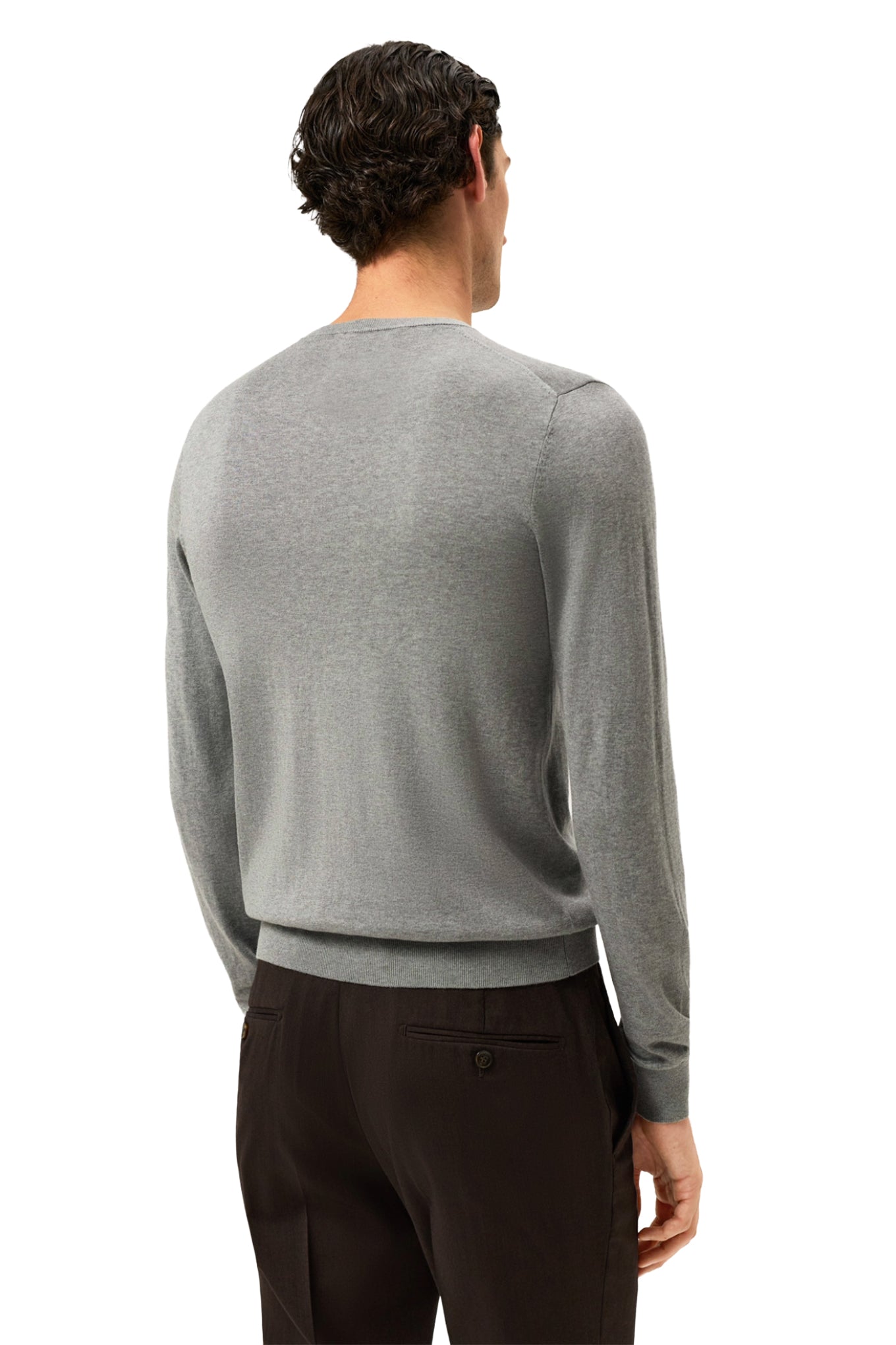 Long Sleeve Crew Neck Sweater In Cotton Silk Blend