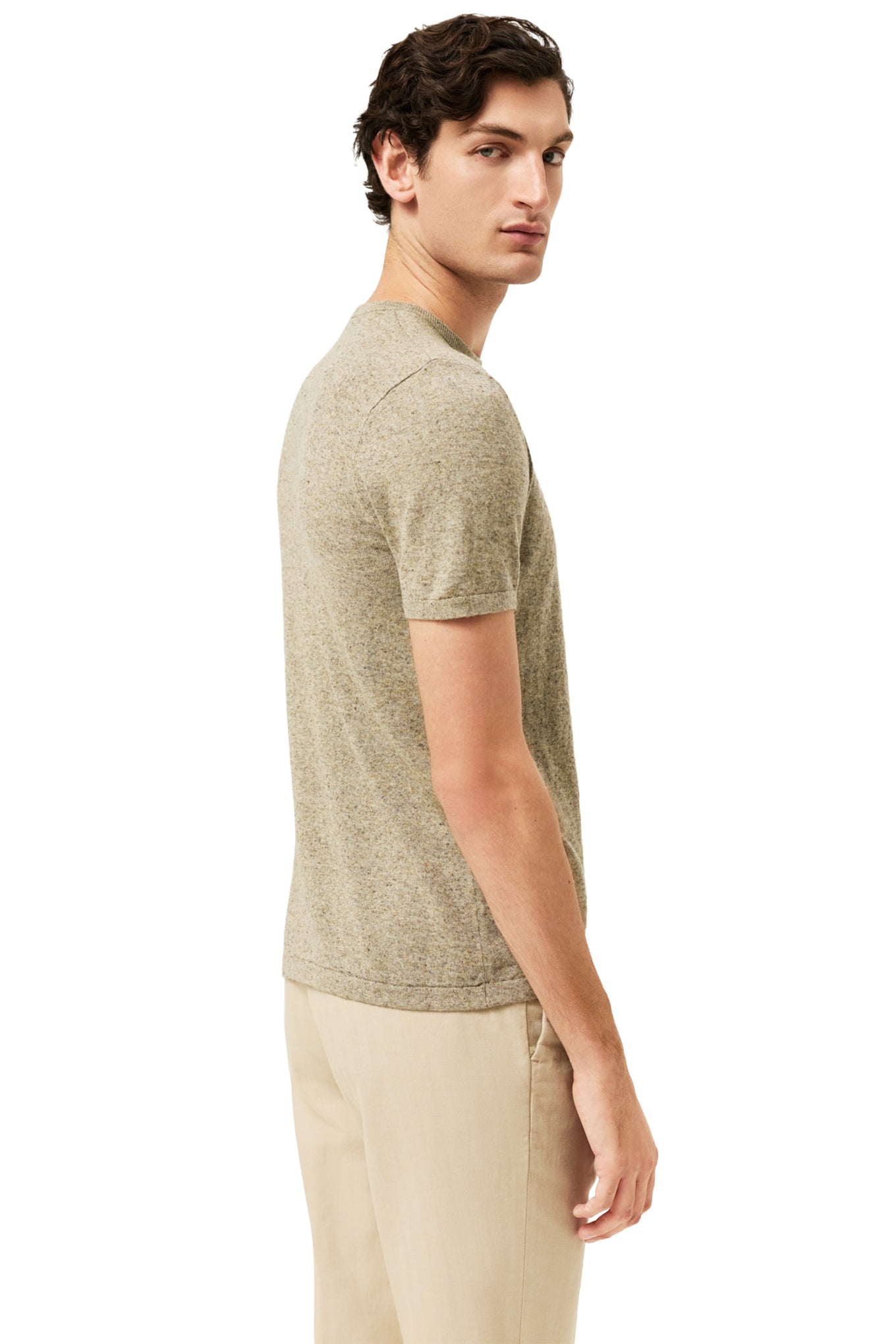 Short Sleeve Crew Neck Sweater In Cotton Linen Blend