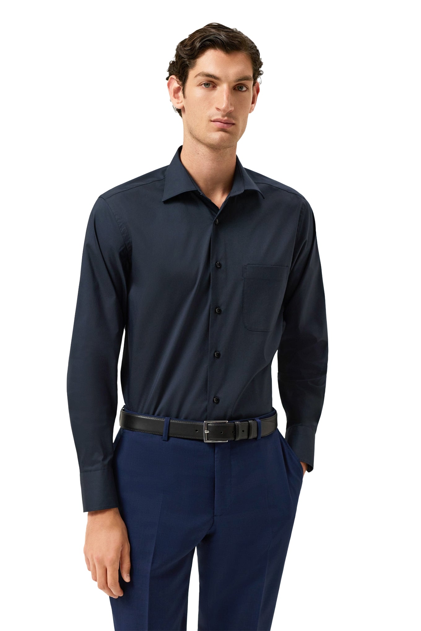 Regular Fit Cotton Stretch Travel Shirt With Oxford Collar and Chest Pocket