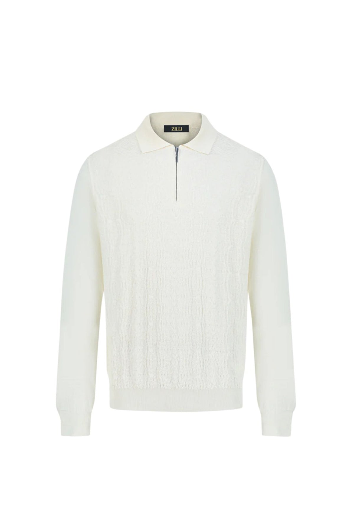 Wool Silk Polo Half Zip Pebbled Knitwear